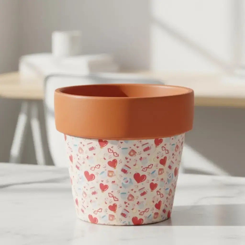 Pot Terracotta with Paper Design-Hearts (4.5")