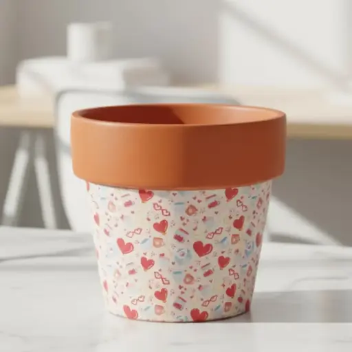 Pot Terracotta with Paper Design-Hearts