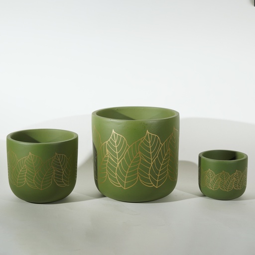 Pot Terracotta Green with Golds Leaf  