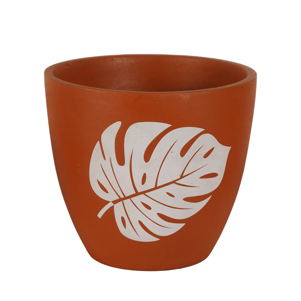 Pot Terracotta with Monstera Leaf Motif