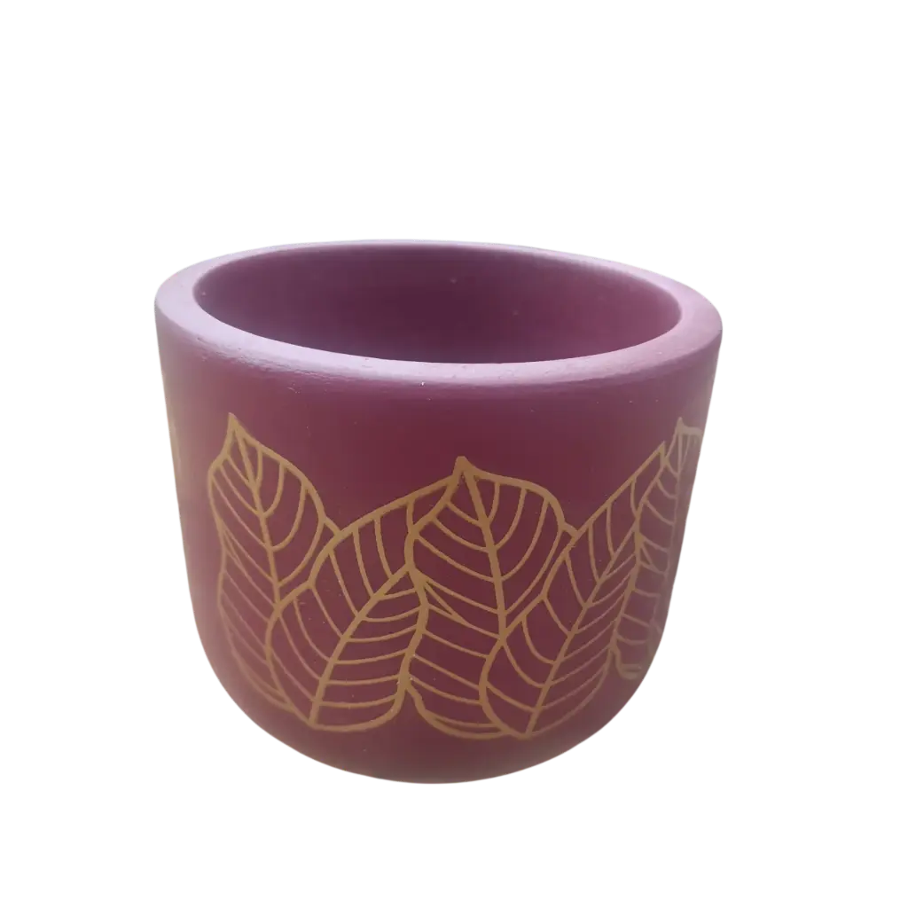 Pot Terracotta Maroon with Golds Leaf   