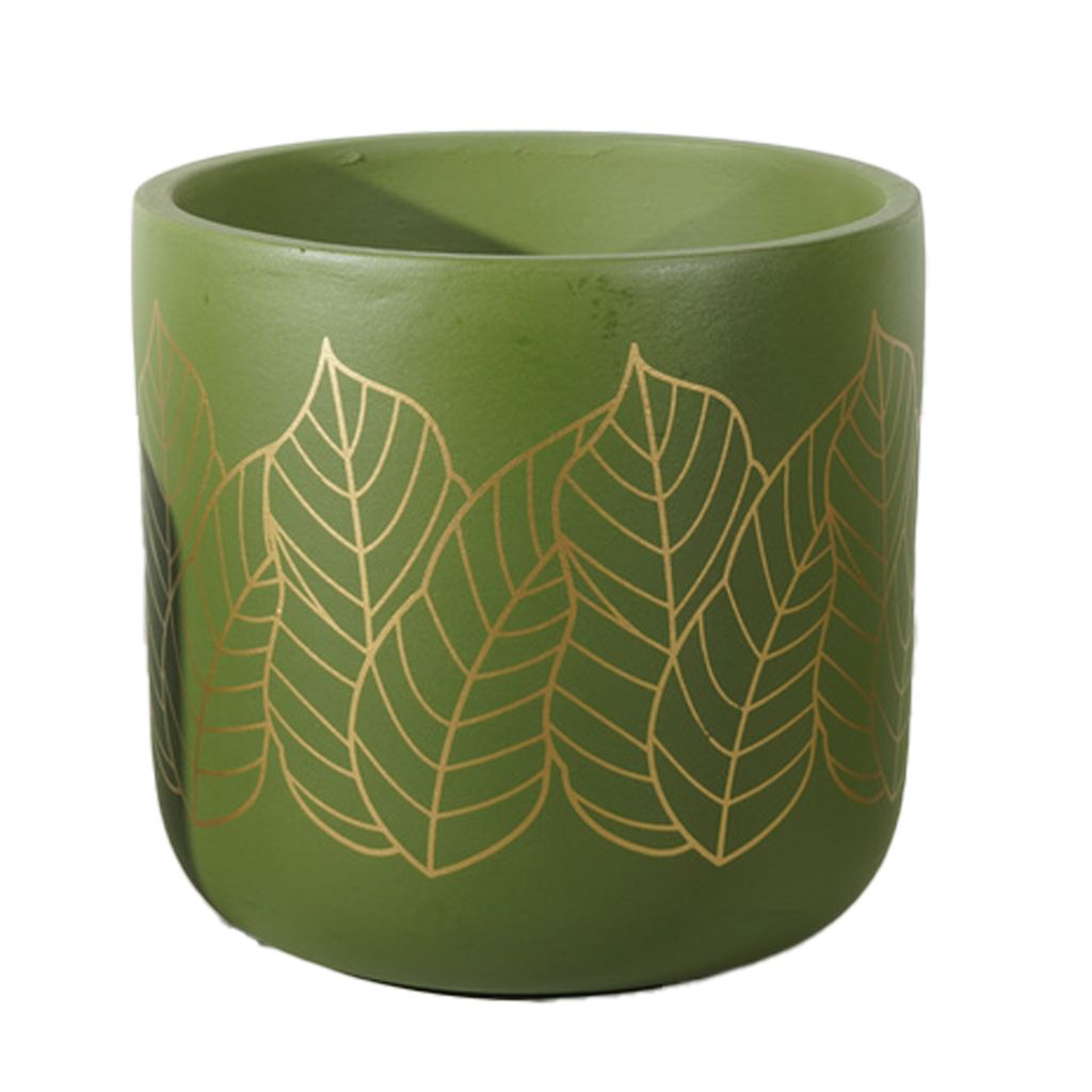 Pot Terracotta Green with Golds Leaf  