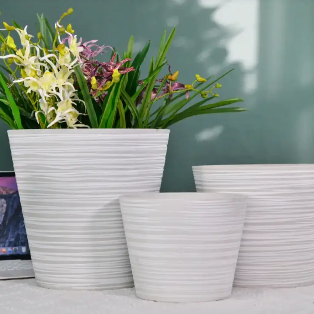 [POPS WHRO D060 H049] Pot Carved Lines B (White Stone)