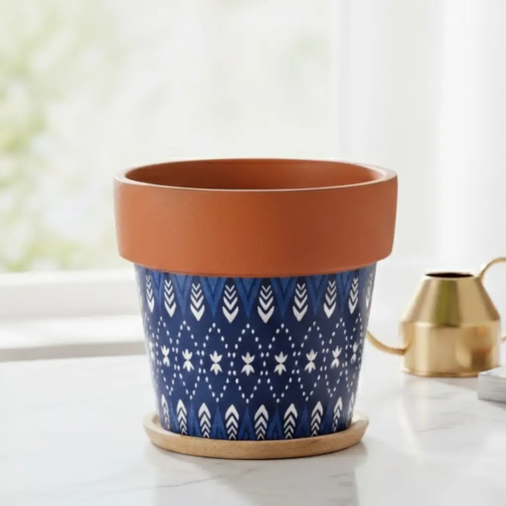 पॉट टेराकोटा विद पेपर डिज़ाइन