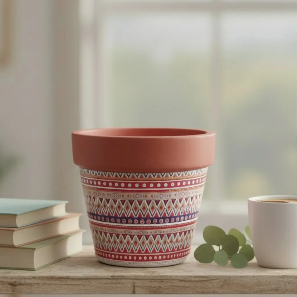 Pot Terracotta with Paper Design