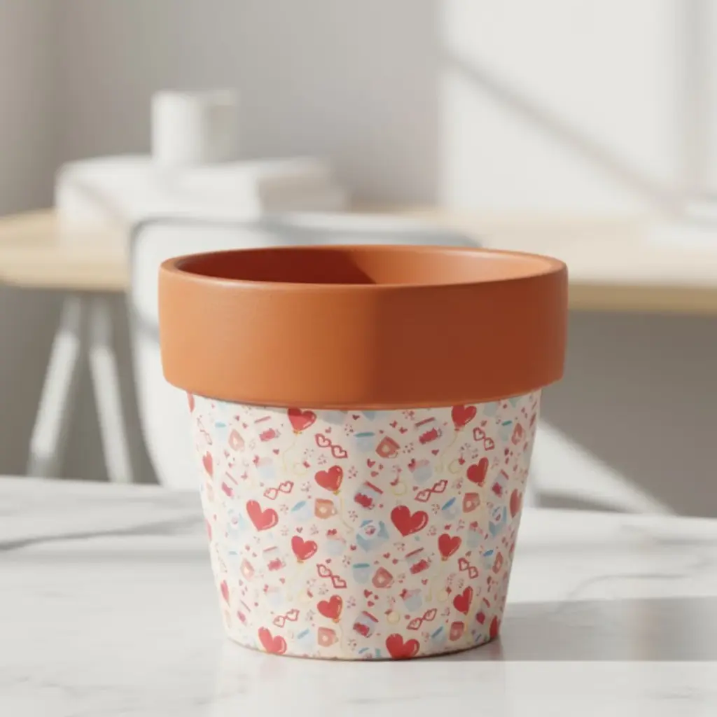 Pot Terracotta with Paper Design-Hearts