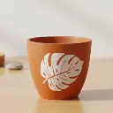 Pot Terracotta with Monstera Leaf Motif