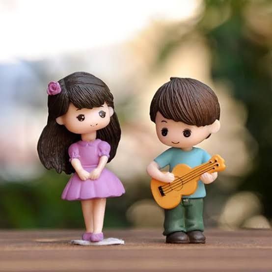 Miniature Couple-Girl & Boy Playing Guitar purple