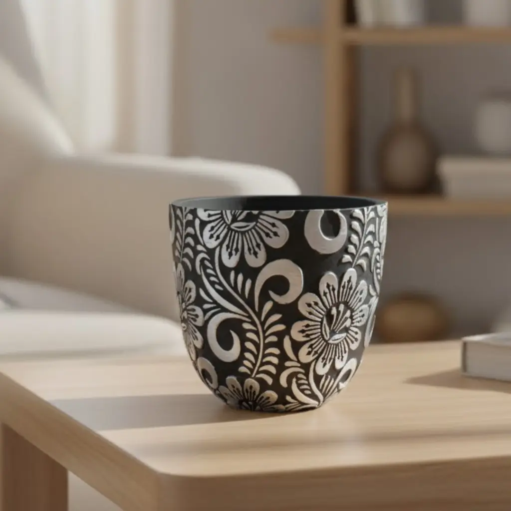 Pot Ceramic Floral A578 (Black)
