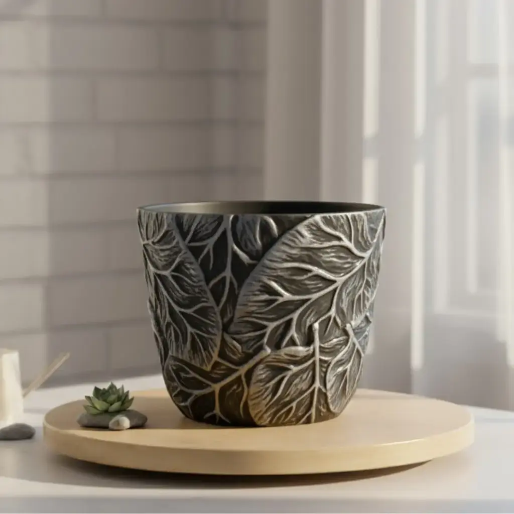 Pot Ceramic Leaf A580 (Black)