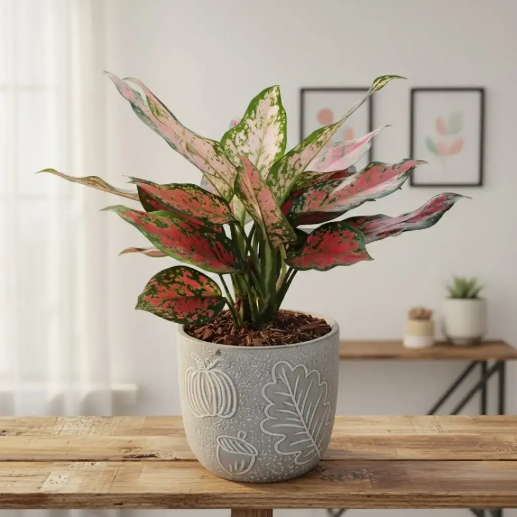 Aglaonema red valentine with Pot Cer. Leaf A580 Grey