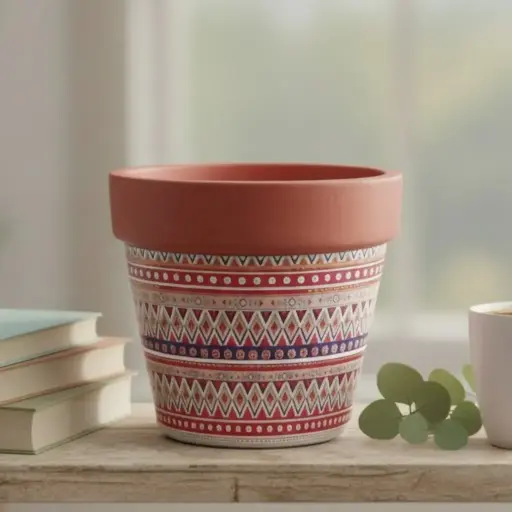 Pot Terracotta with Paper Design