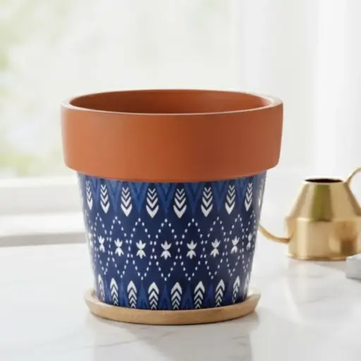 Pot Terracotta with Paper Design