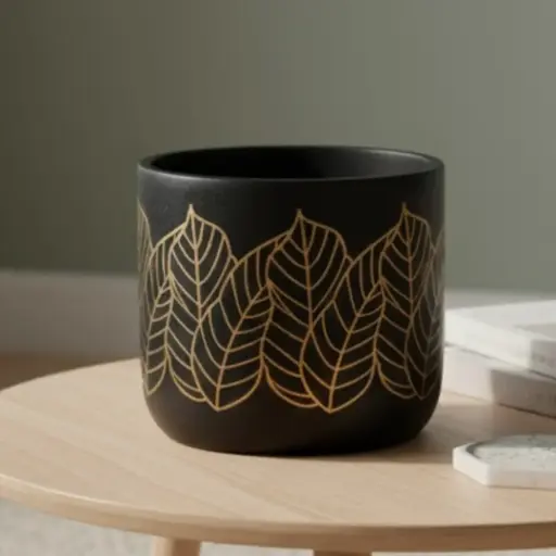 Pot Terracotta Black with Golds Leaf 