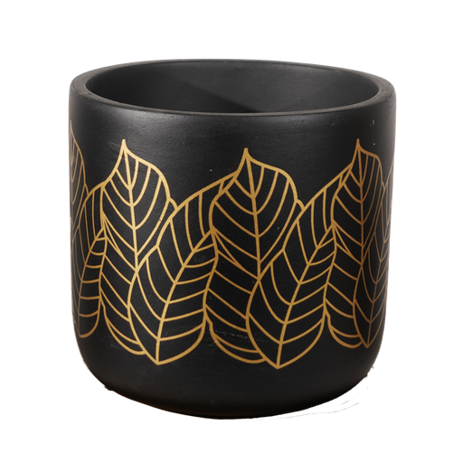 Pot Terracotta Black with Golds Leaf 