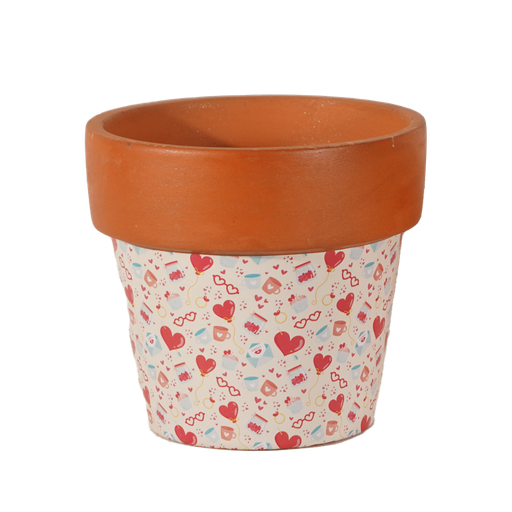 Pot Terracotta with Paper Design-Hearts