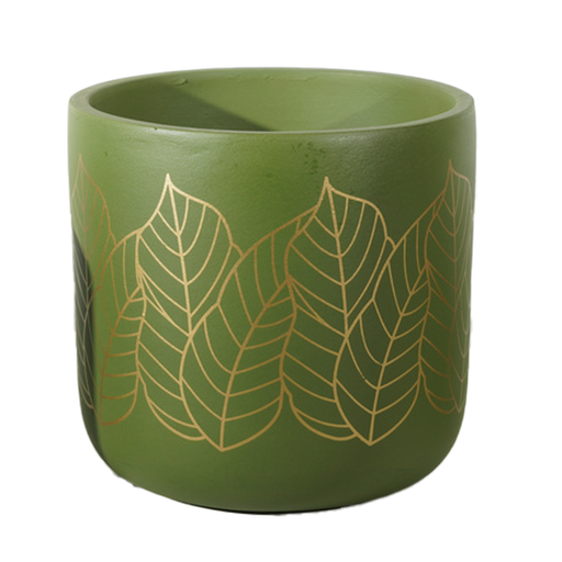 Pot Terracotta Green with Golds Leaf  