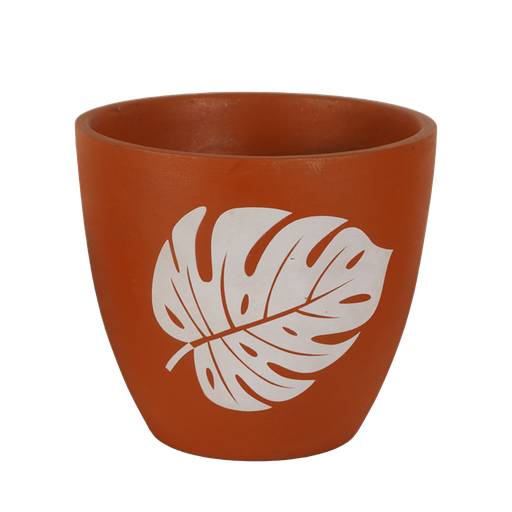 Pot Terracotta with Monstera Leaf Motif
