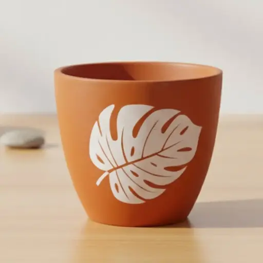 Pot Terracotta with Monstera Leaf Motif