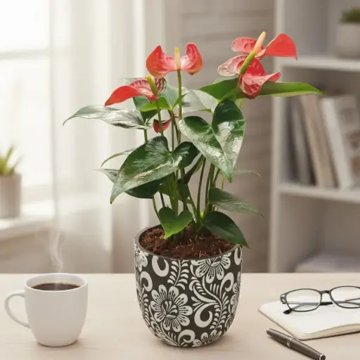 Anthurium Red 4" with Pot Floral A578 Black