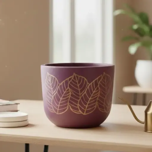 Pot Terracotta Maroon with Golds Leaf   